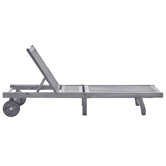 Espreguiçadeira de jardim c/ almofadão acácia maciça cinzento