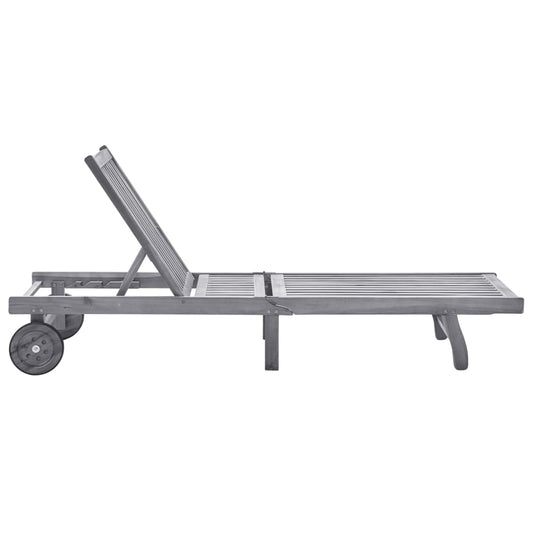 Espreguiçadeira de jardim c/ almofadão acácia maciça cinzento