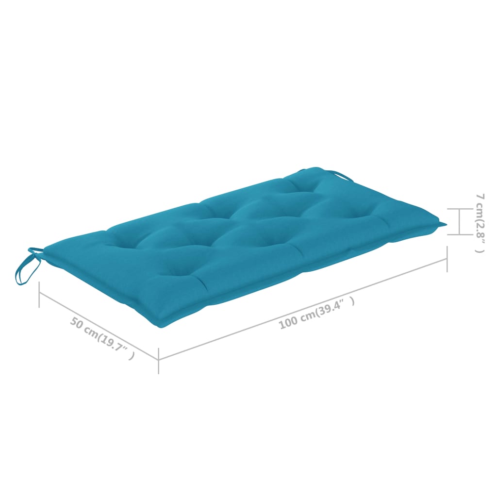 Banco de jardim c/ almofadão azul-claro 112 cm teca maciça