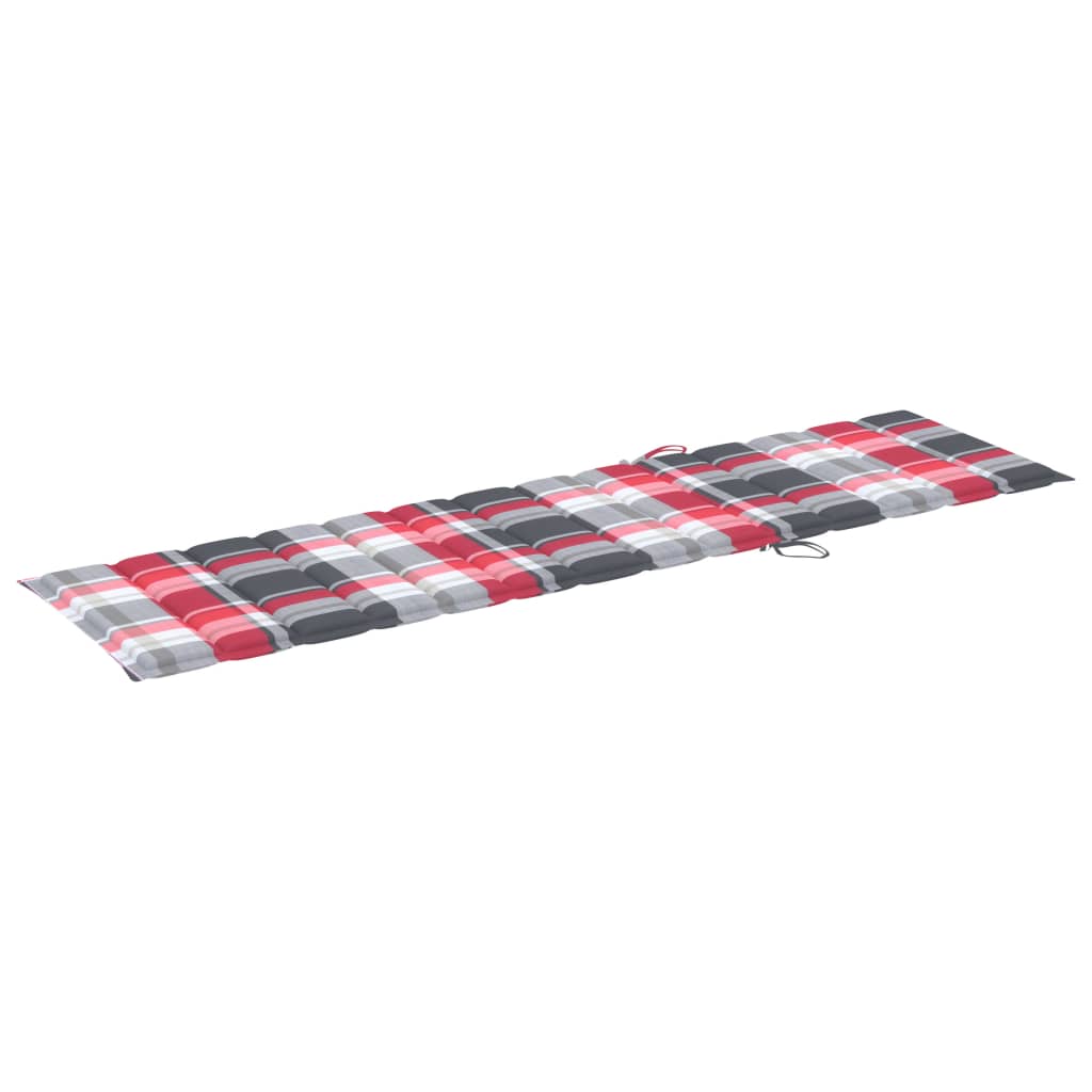 Espreguiçadeira + almofadão xadrez vermelho madeira teca maciça