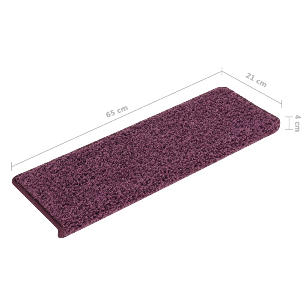 Tapetes de escada 15 peças 65x21x4 cm roxo escuro com borda retangular