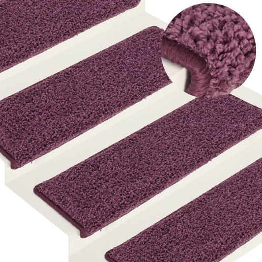 Tapetes de escada 15 peças 65x21x4 cm roxo escuro com borda retangular
