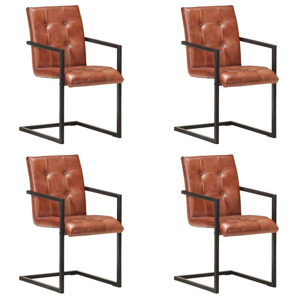 Cadeiras de jantar cantilever 4 pcs couro genuíno castanho