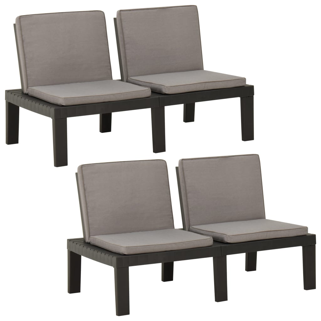 Bancos de jardim com almofadões 2 pcs plástico cinzento