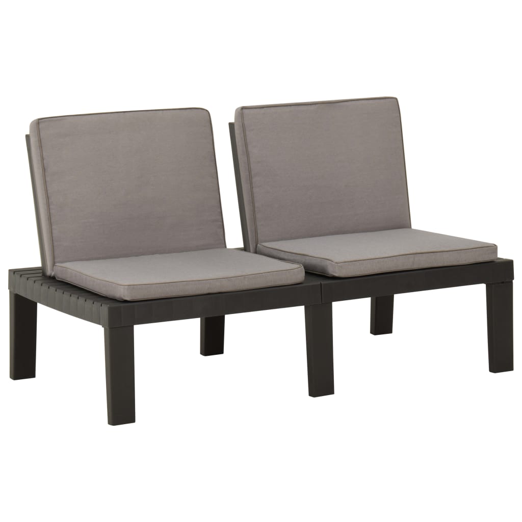 Bancos de jardim com almofadões 2 pcs plástico cinzento