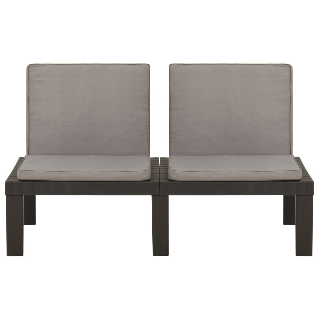 Bancos de jardim com almofadões 2 pcs plástico cinzento
