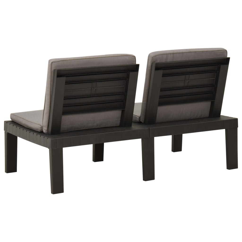 Bancos de jardim com almofadões 2 pcs plástico cinzento