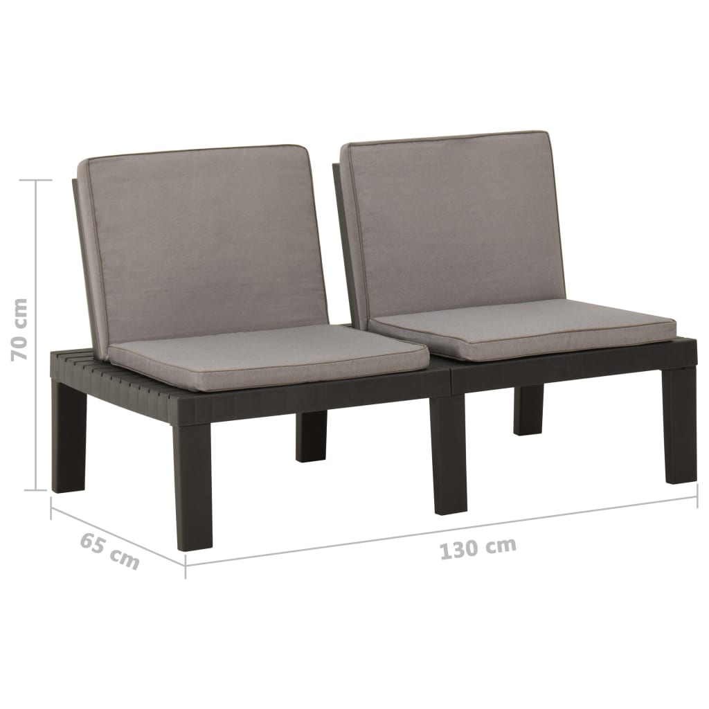 Bancos de jardim com almofadões 2 pcs plástico cinzento