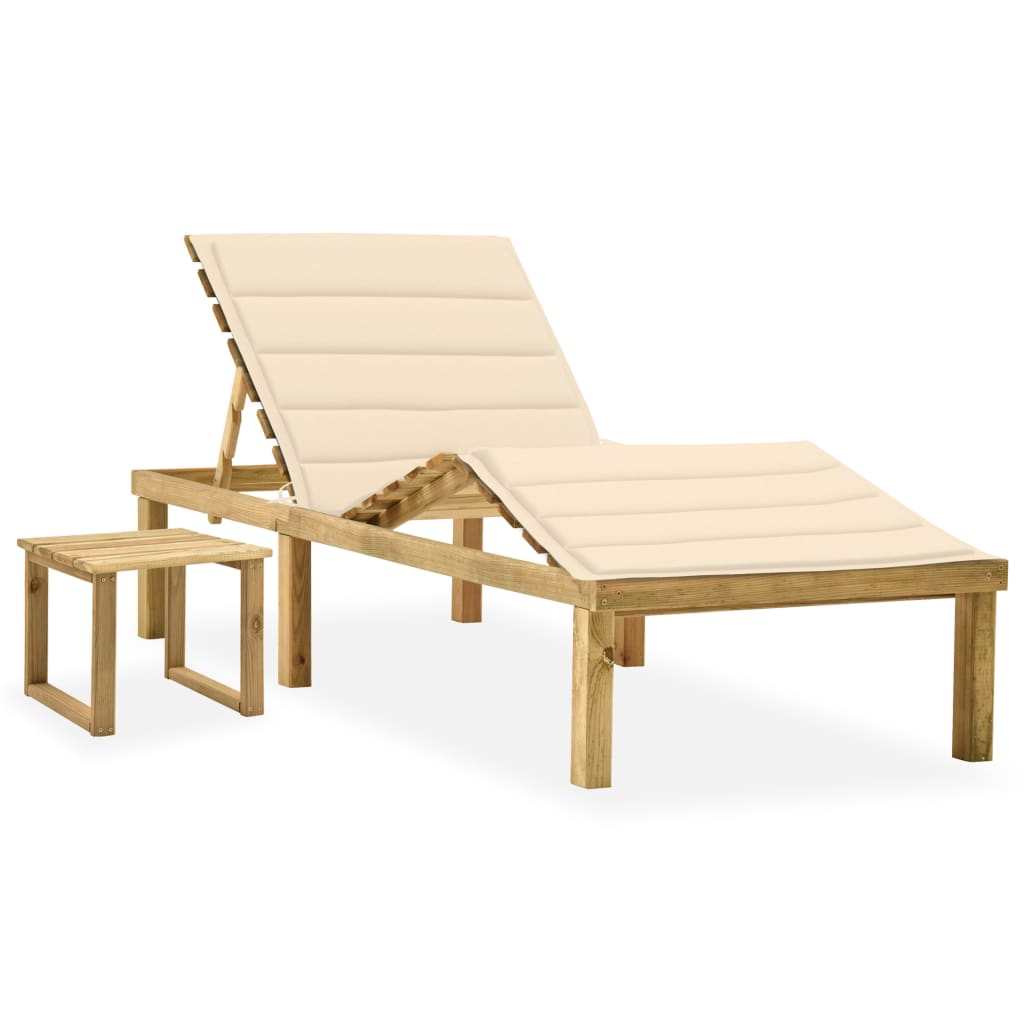 Espreguiçadeira de jardim com mesa e almofadão pinho impregnado