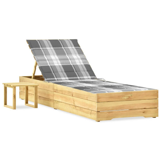 Espreguiçadeira de jardim com mesa e almofadão pinho impregnado
