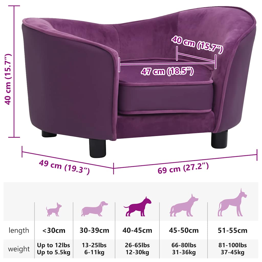 Sofá para cães 69x49x40 cm pelúcia e couro artificial bordô