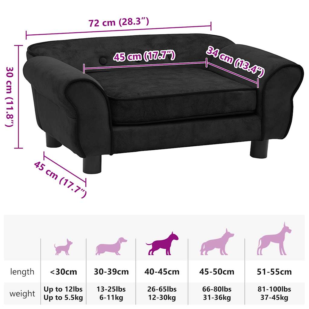 Sofá para cães 72x45x30 cm pelúcia preto