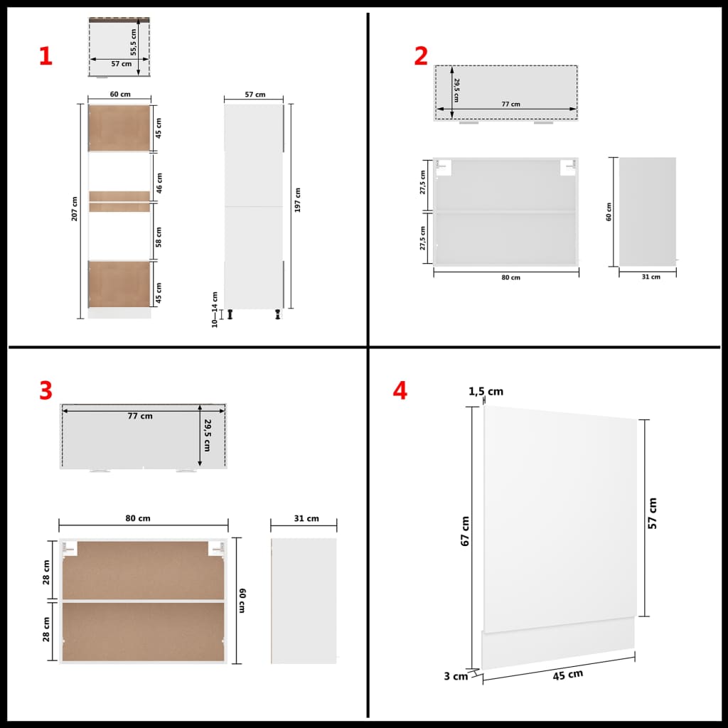 Conjunto armários de cozinha derivados de madeira Lyon branco, 7 pcs