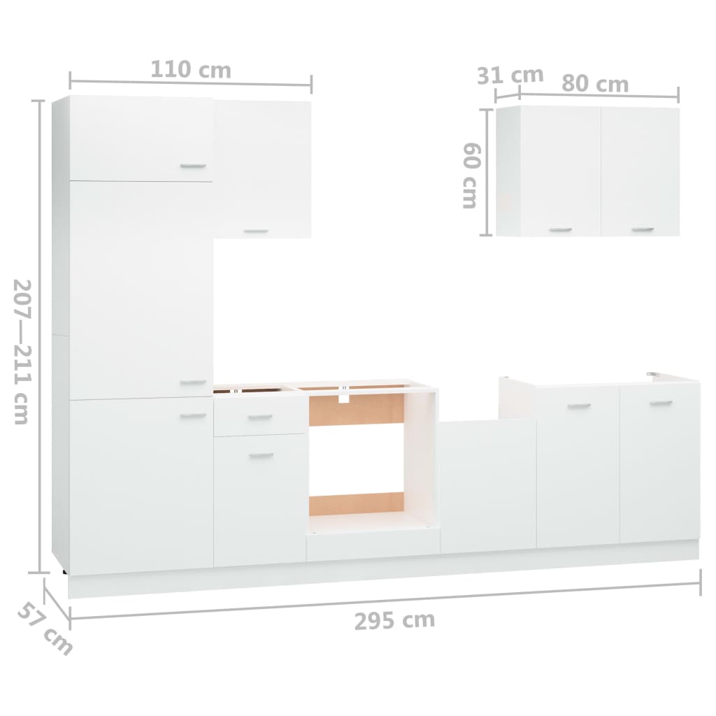Conjunto armários de cozinha derivados de madeira Lyon branco, 7 pcs