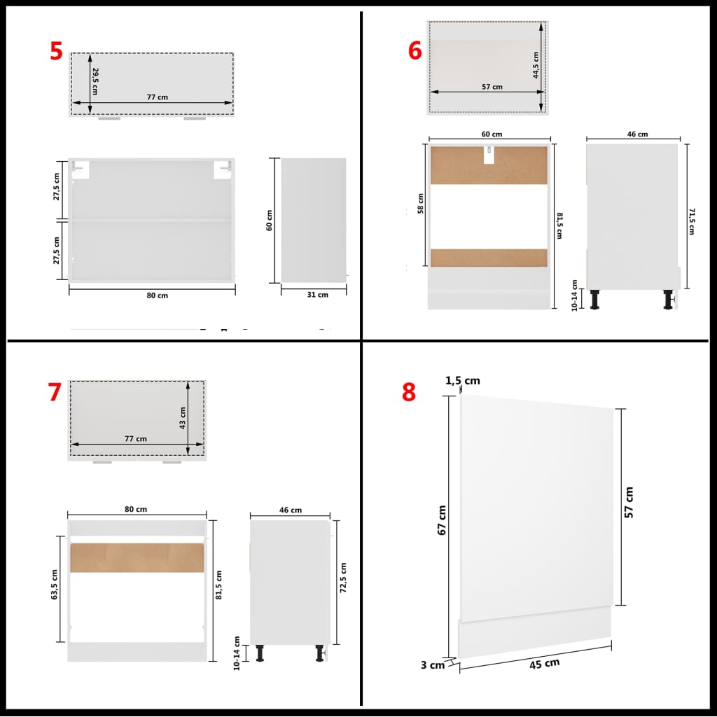 Conjunto armários de cozinha derivados de madeira Lyon branco, 8 pcs