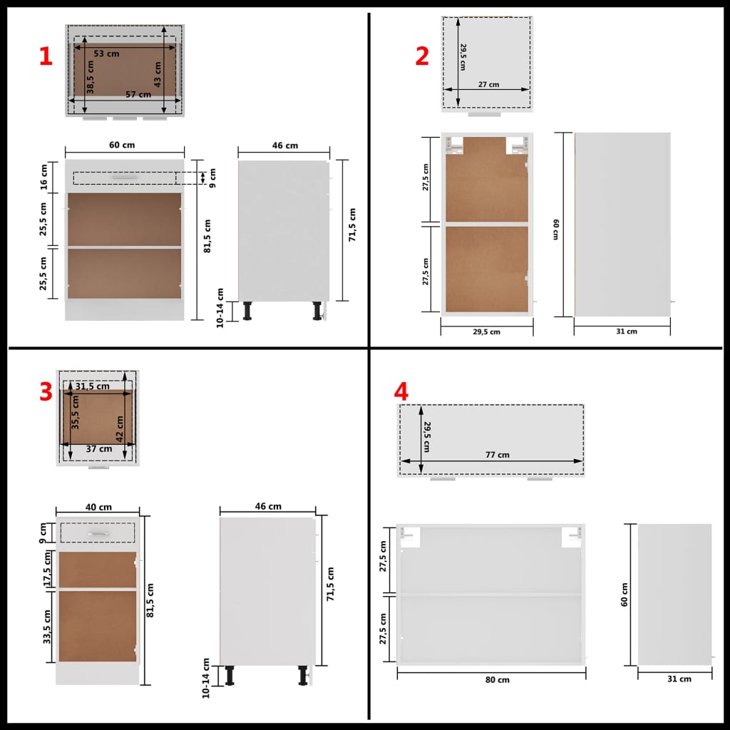 Conjunto armários de cozinha derivados de madeira Lyon branco, 8 pcs