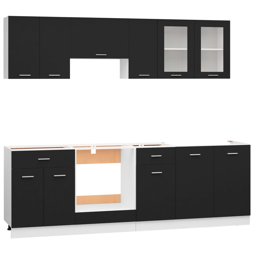 Conjunto armários de cozinha derivados de madeira preto, 8 pcs