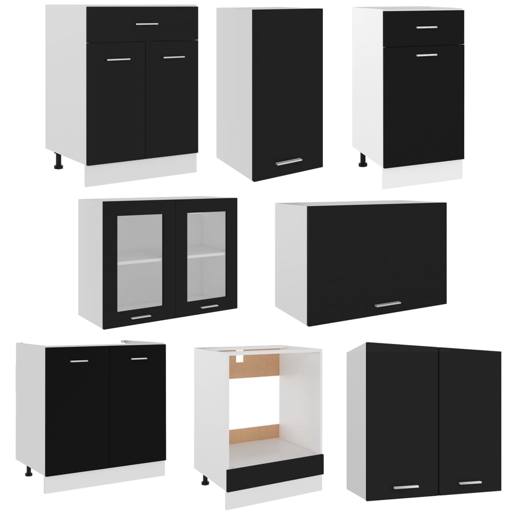 Conjunto armários de cozinha derivados de madeira preto, 8 pcs