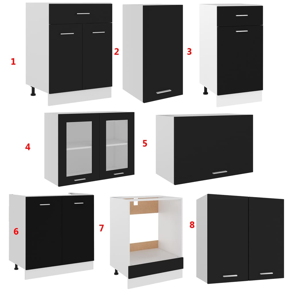 Conjunto armários de cozinha derivados de madeira preto, 8 pcs