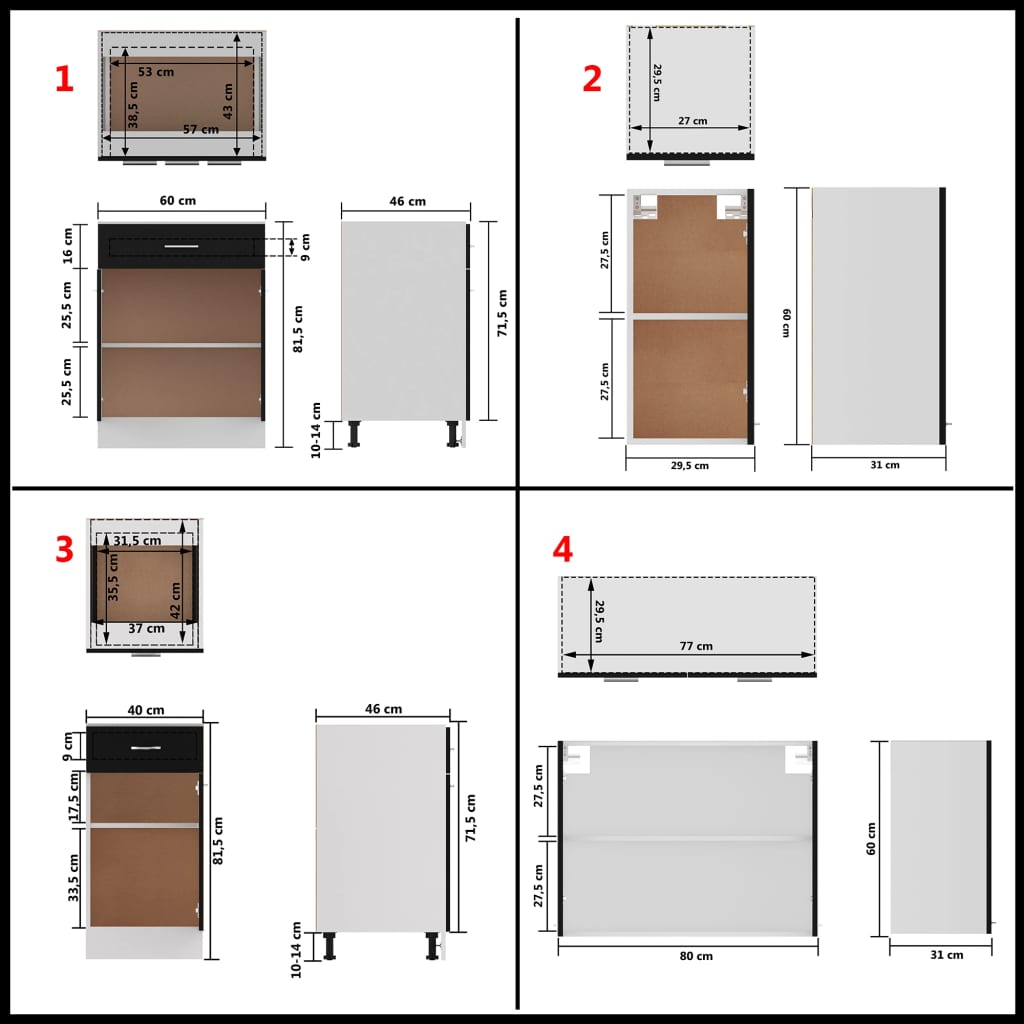 Conjunto armários de cozinha derivados de madeira preto, 8 pcs