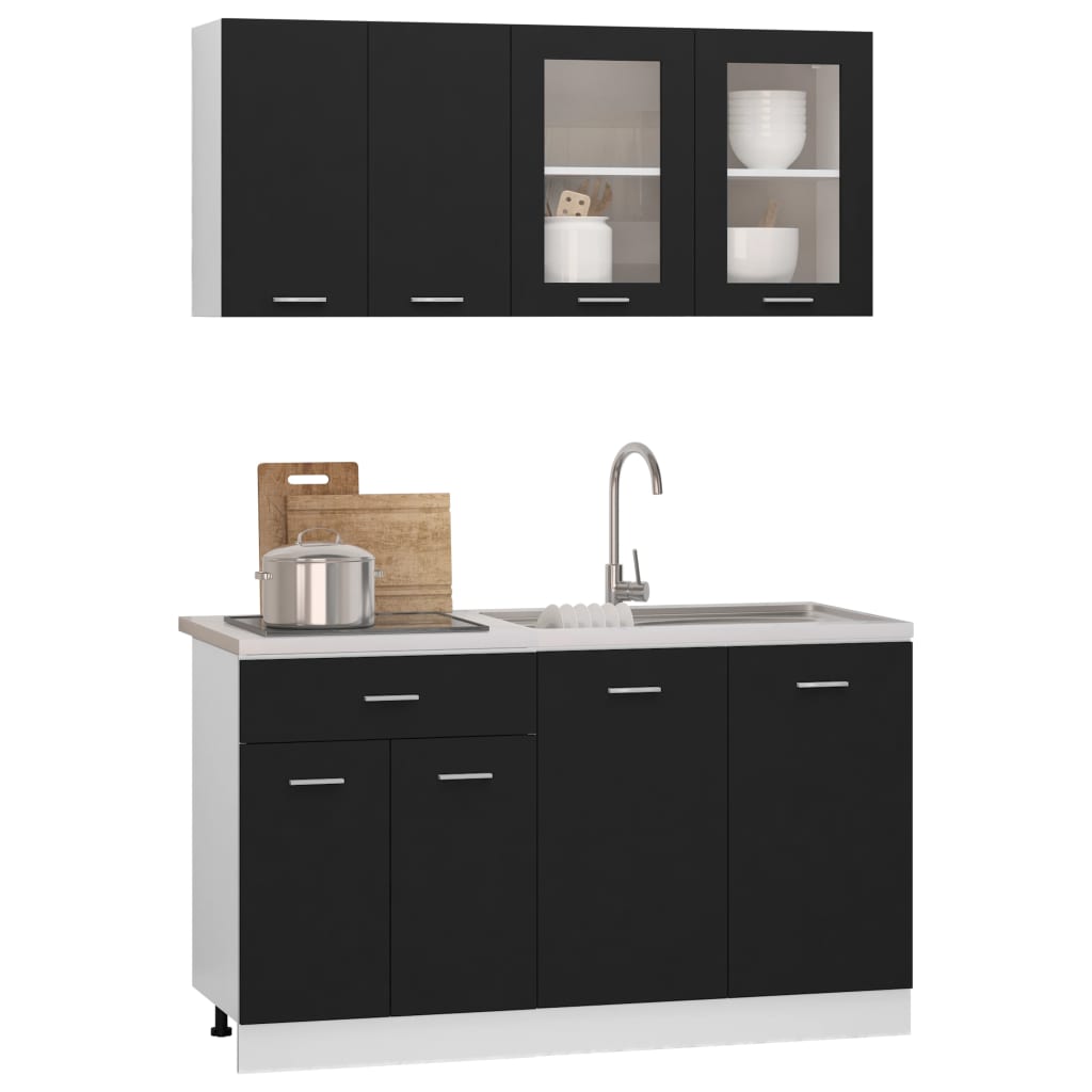 Conjunto armários de cozinha derivados de madeira Lyon preto, 4 pcs