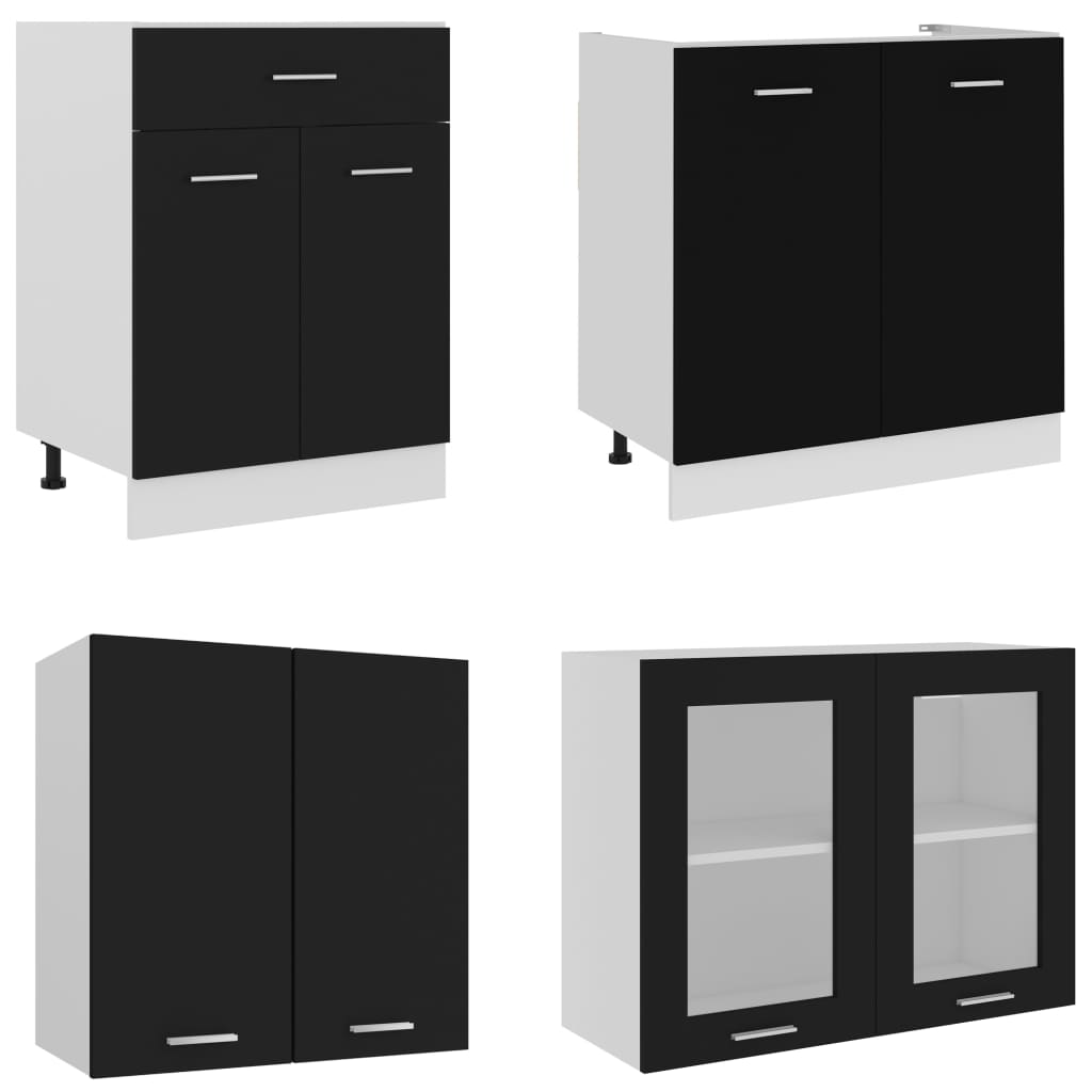 Conjunto armários de cozinha derivados de madeira Lyon preto, 4 pcs