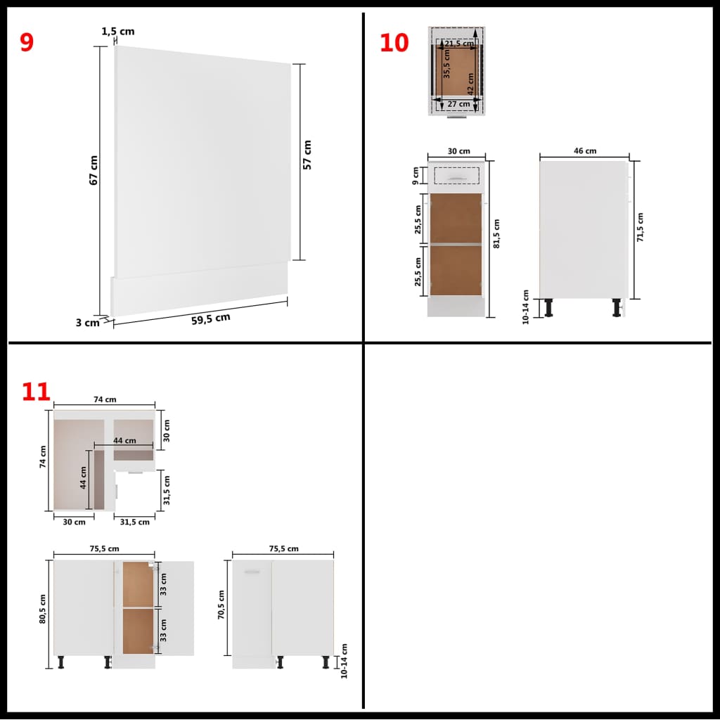 11 pcs conjunto armários de cozinha derivados de madeira Lyon branco