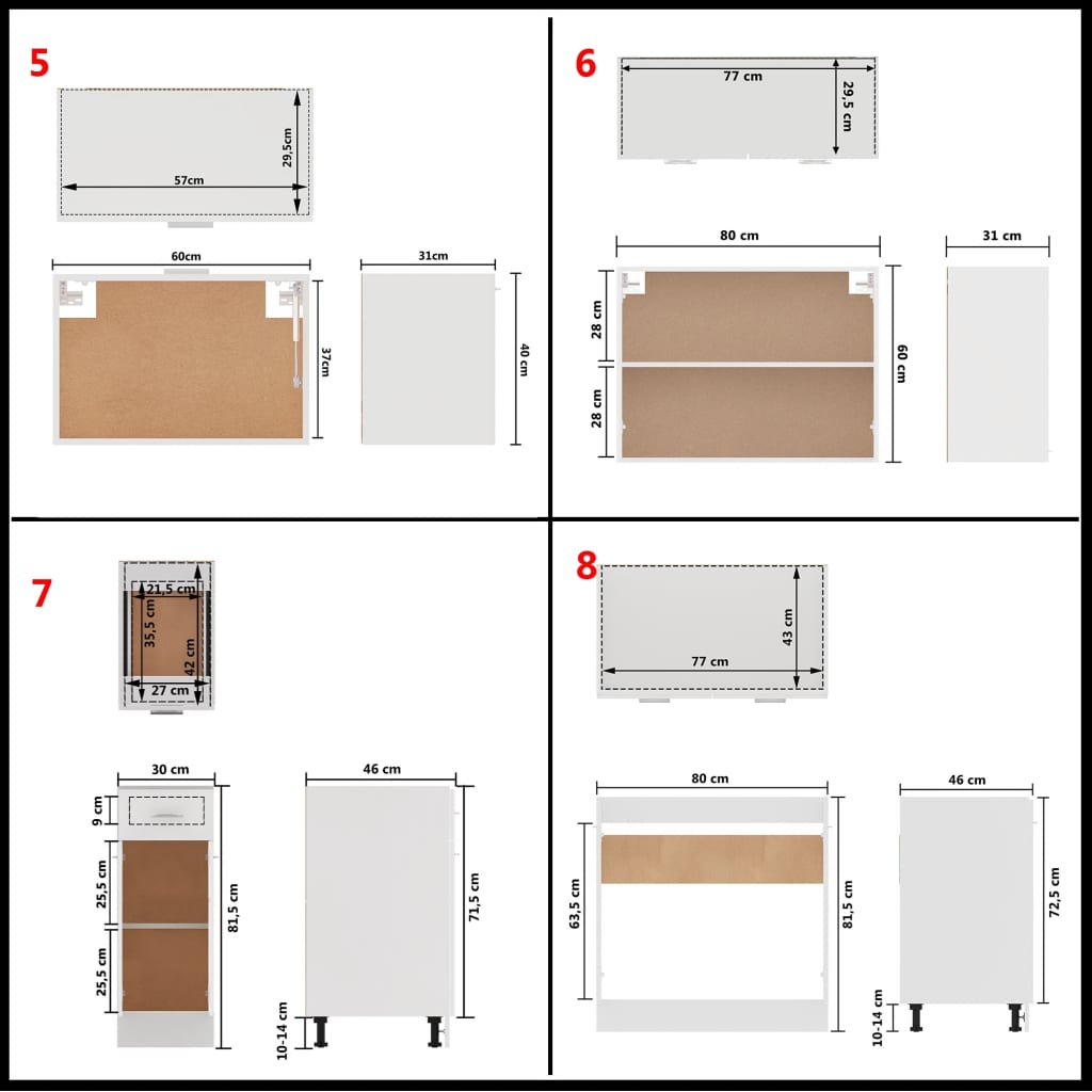 Conjunto armários de cozinha derivados de madeira Lyon branco, 11 pcs