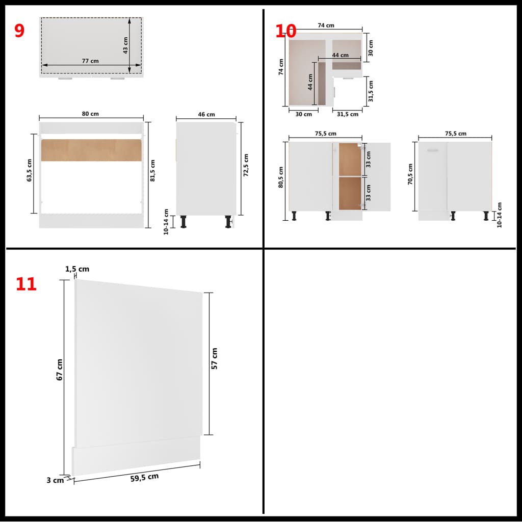Conjunto armários de cozinha derivados de madeira Lyon branco, 11 pcs