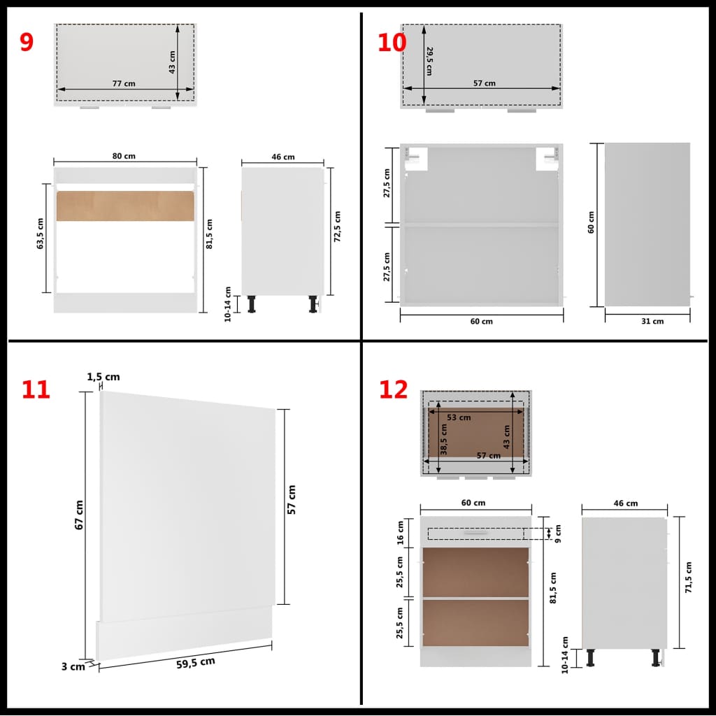 Conjunto armários de cozinha derivados de madeira Lyon branco, 14 pcs