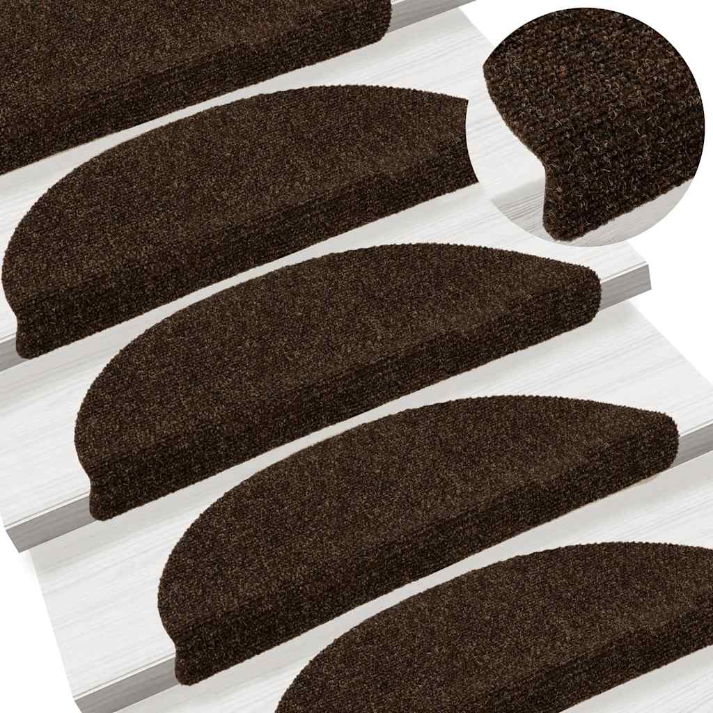 Tapetes de escada autoadesivos 5 peças 56x17x3 cm marrom semicircular