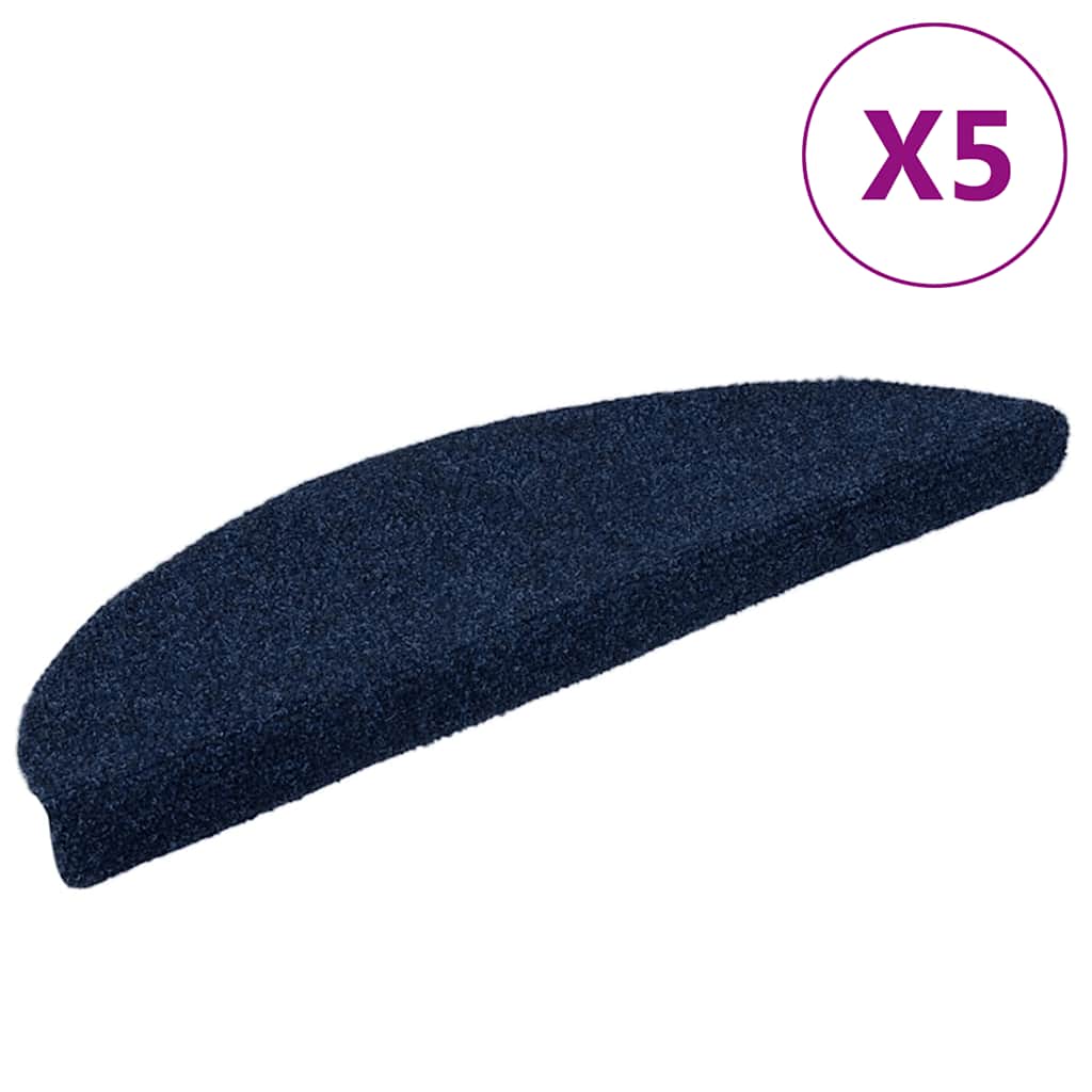 Tapetes de escada autoadesivos 5 peças 56x17x3 cm azul-marinho semicircular