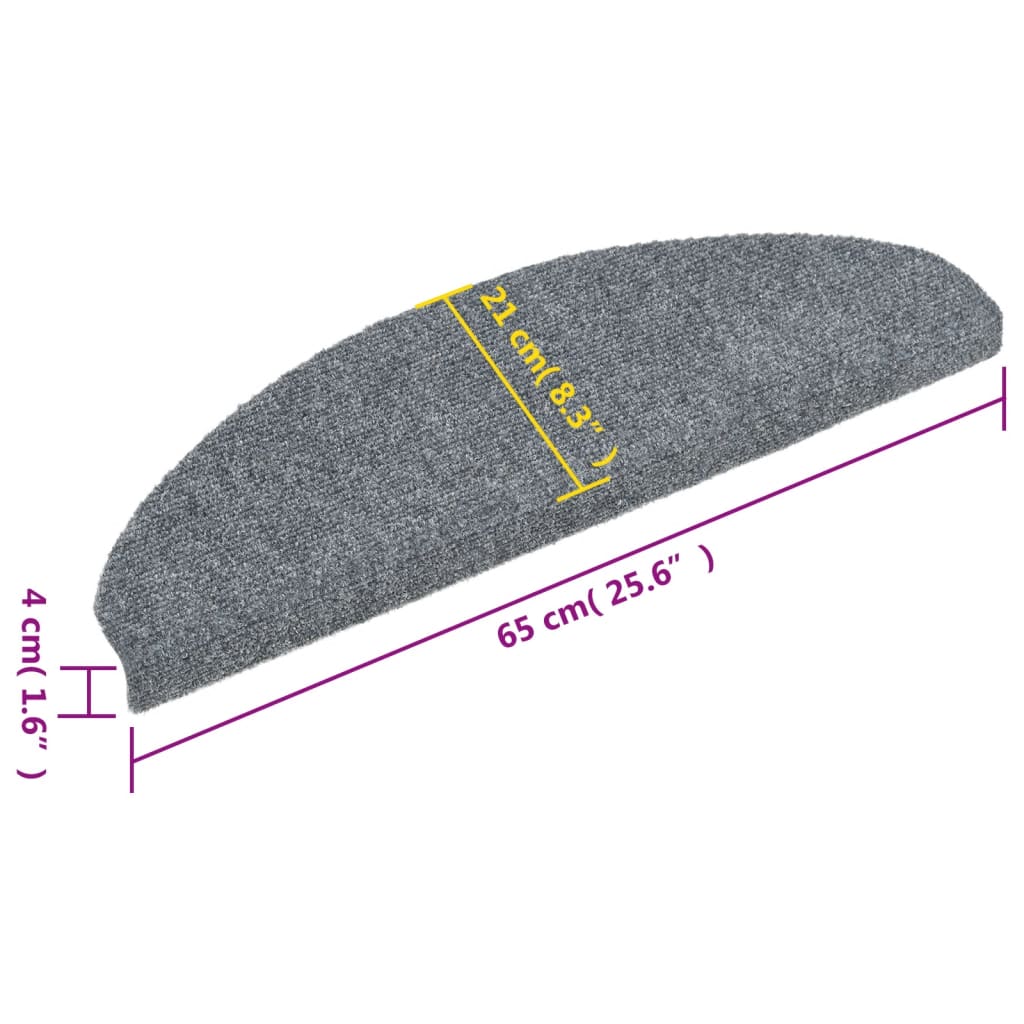 Tapetes de escada autoadesivos 10 peças 65x21x4 cm cinza claro semicircular grande