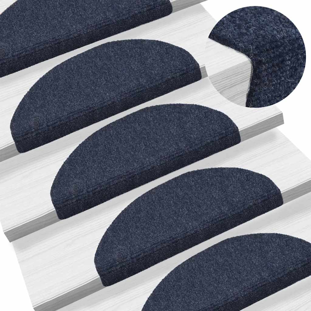 Tapetes de escada autoadesivos 5 peças 65x21x4 cm azul semicircular grande