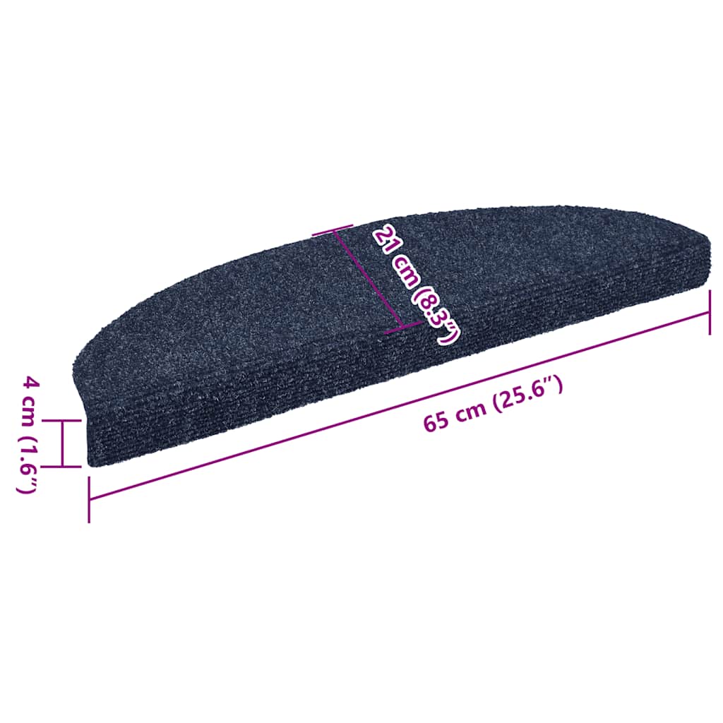 Tapetes de escada autoadesivos 10 peças 65x21x4 cm azul semicircular grande