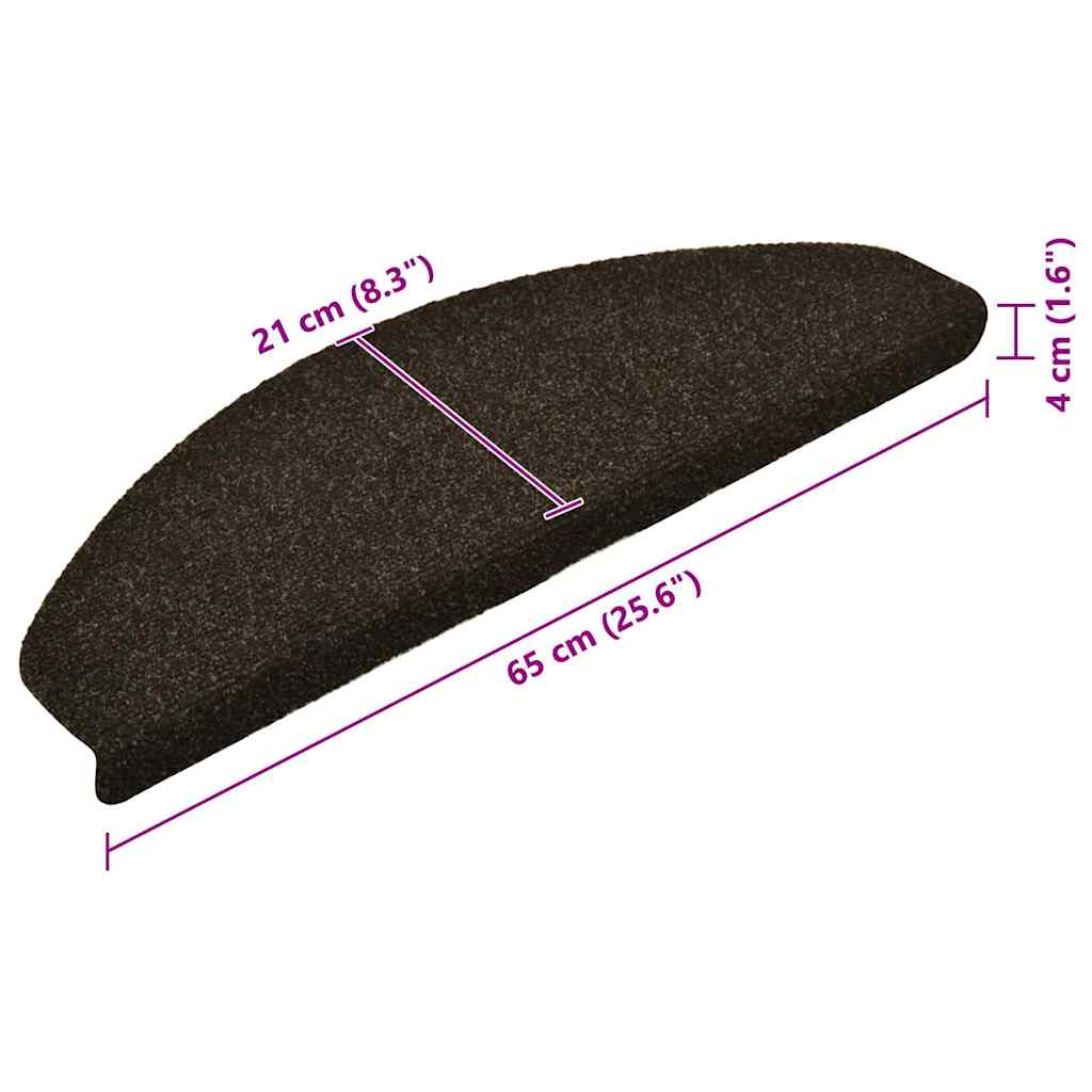 Tapetes de escada autoadesivos 10 peças 65x21x4 cm marrom escuro meio redondo grande