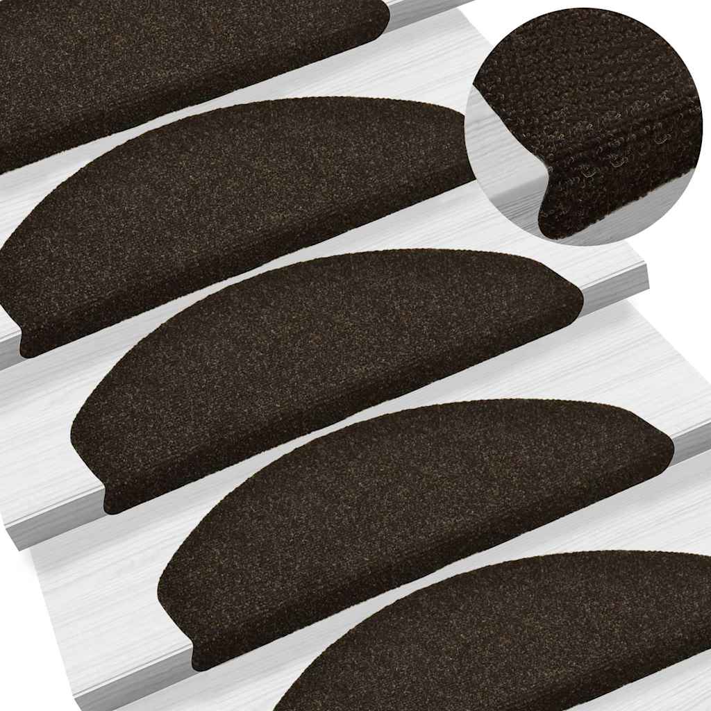 Tapetes de escada autoadesivos 10 peças 65x21x4 cm marrom escuro meio redondo grande