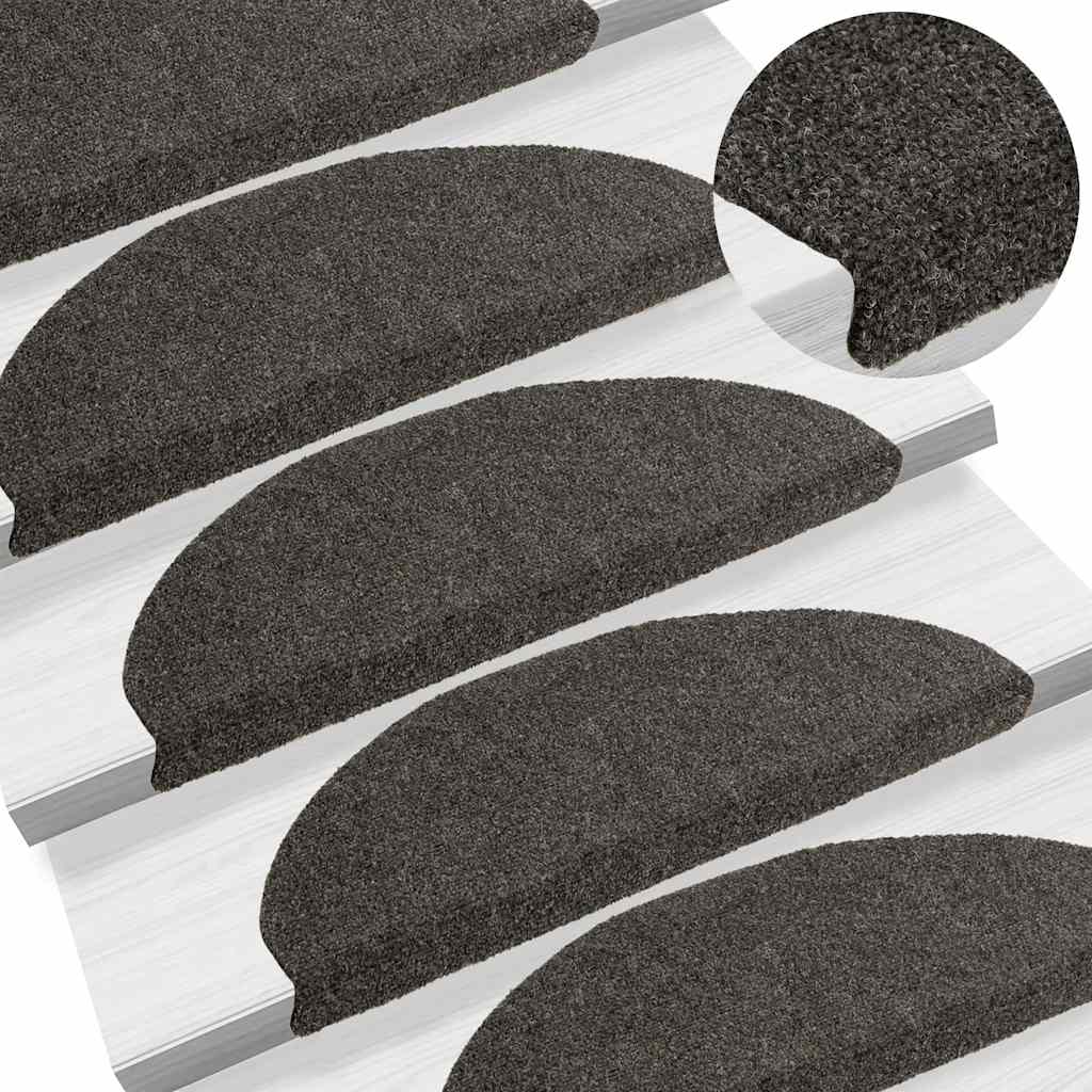 Tapetes de escada autoadesivos 5 peças 65x21x4 cm antracite semicircular grande