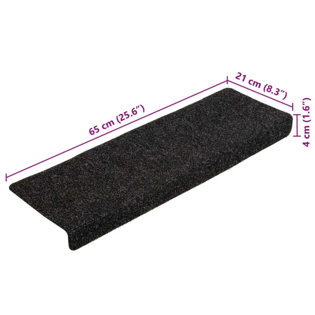 Tapetes de escada autoadesivos 5 peças 65x21x4 cm pretos com borda retangular