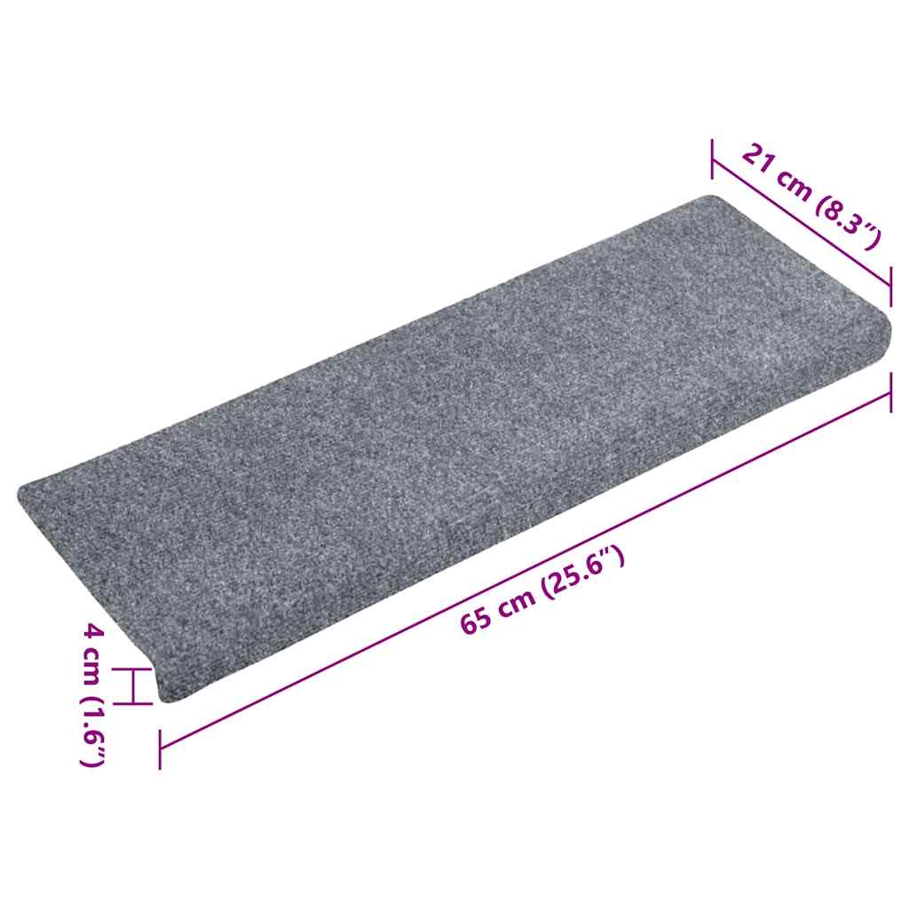 Tapetes de escada autoadesivos 10 peças 65x21x4 cm cinza claro com borda retangular