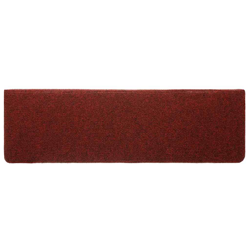 Tapetes de escada autoadesivos 5 peças 65x21x4 cm vermelho bordô com borda retangular