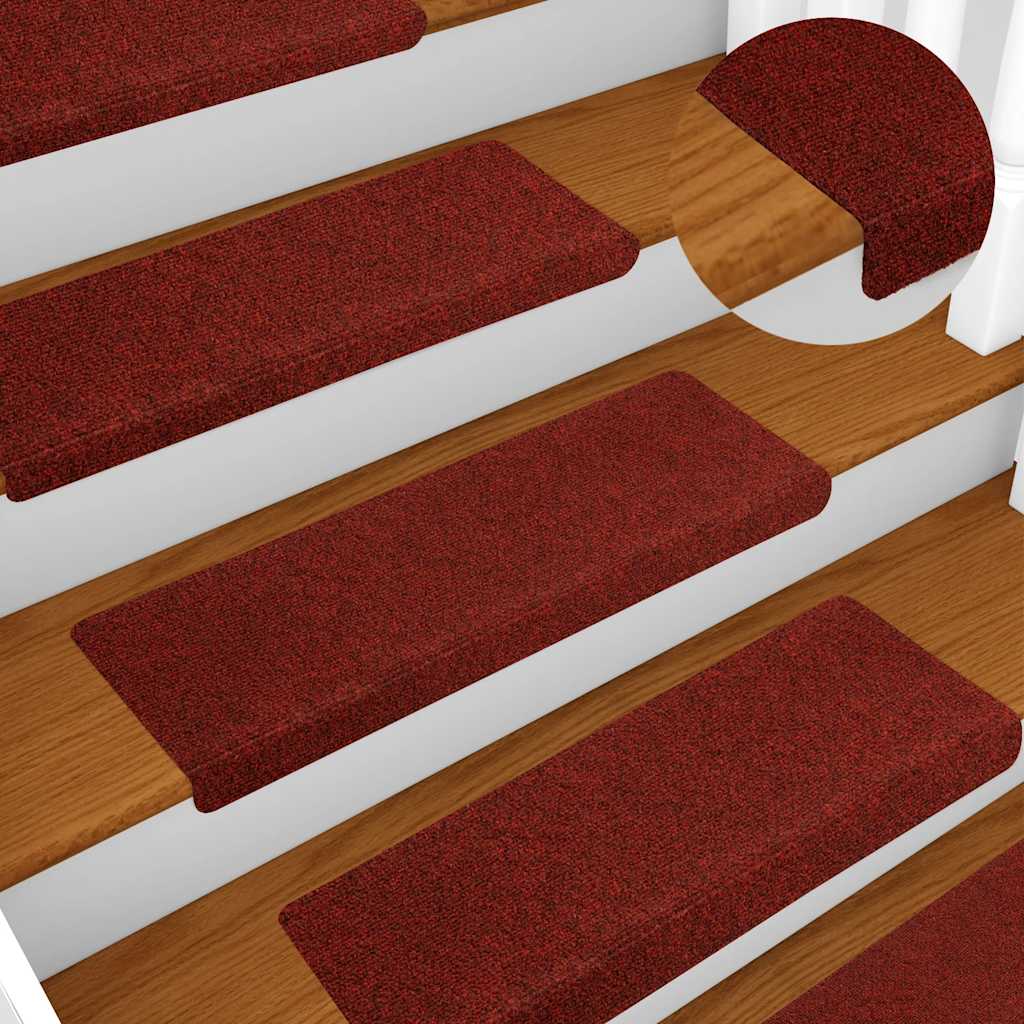 Tapetes de escada autoadesivos 5 peças 65x21x4 cm vermelho bordô com borda retangular