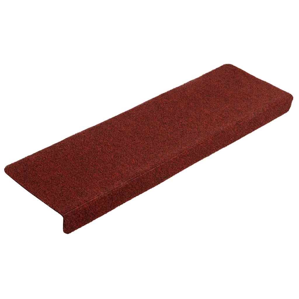 Tapetes de escada autoadesivos 10 peças 65x21x4 cm vermelho bordô com borda retangular