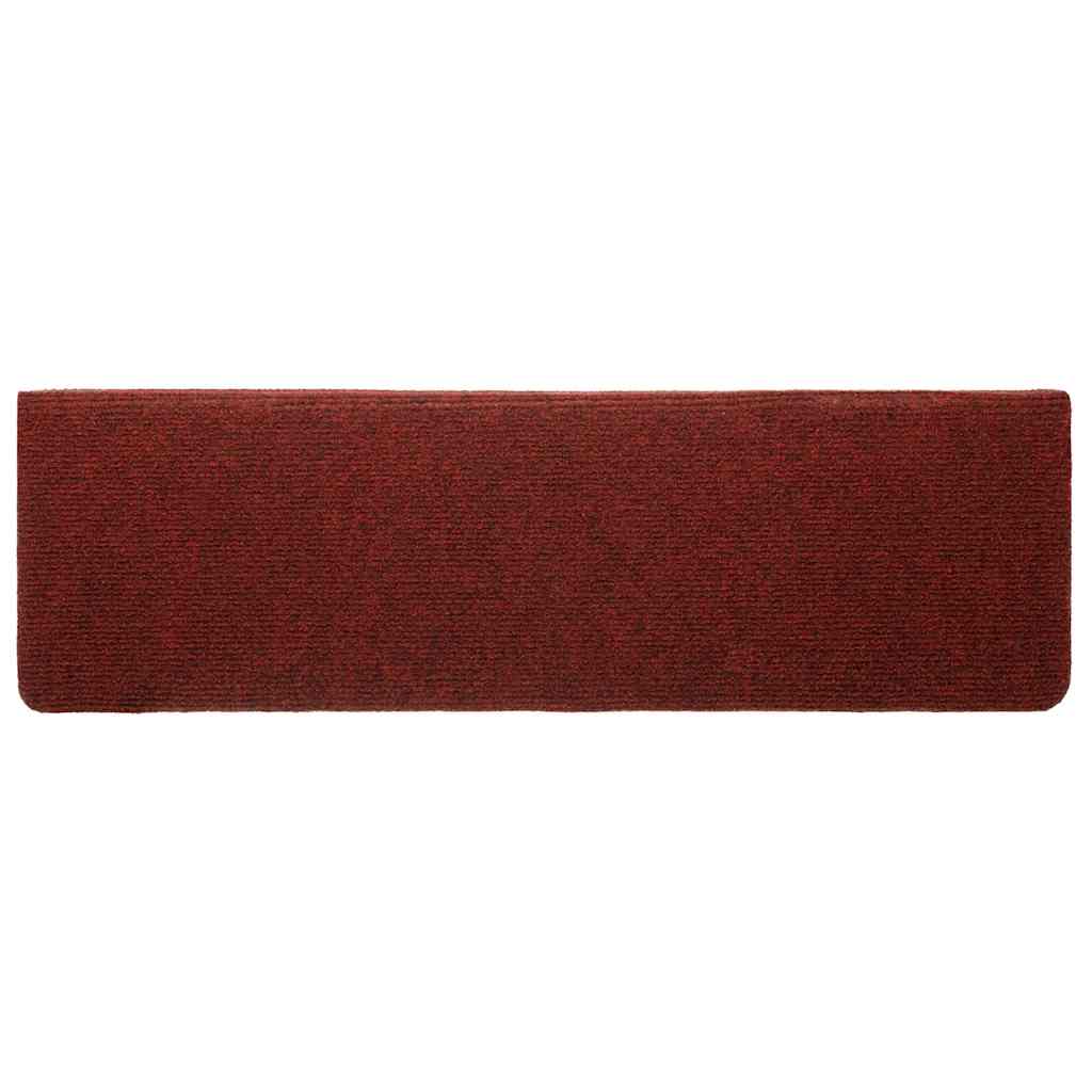 Tapetes de escada autoadesivos 10 peças 65x21x4 cm vermelho bordô com borda retangular