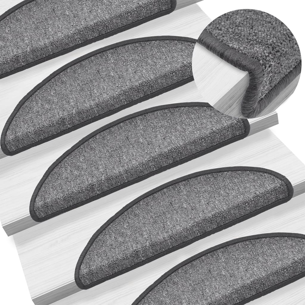 Tapetes de escada 10 peças 56x17x3 cm cinza escuro semicircular