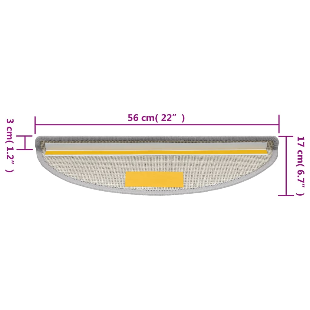 Tapetes de escada 10 peças 56x17x3 cm cinza claro semicircular