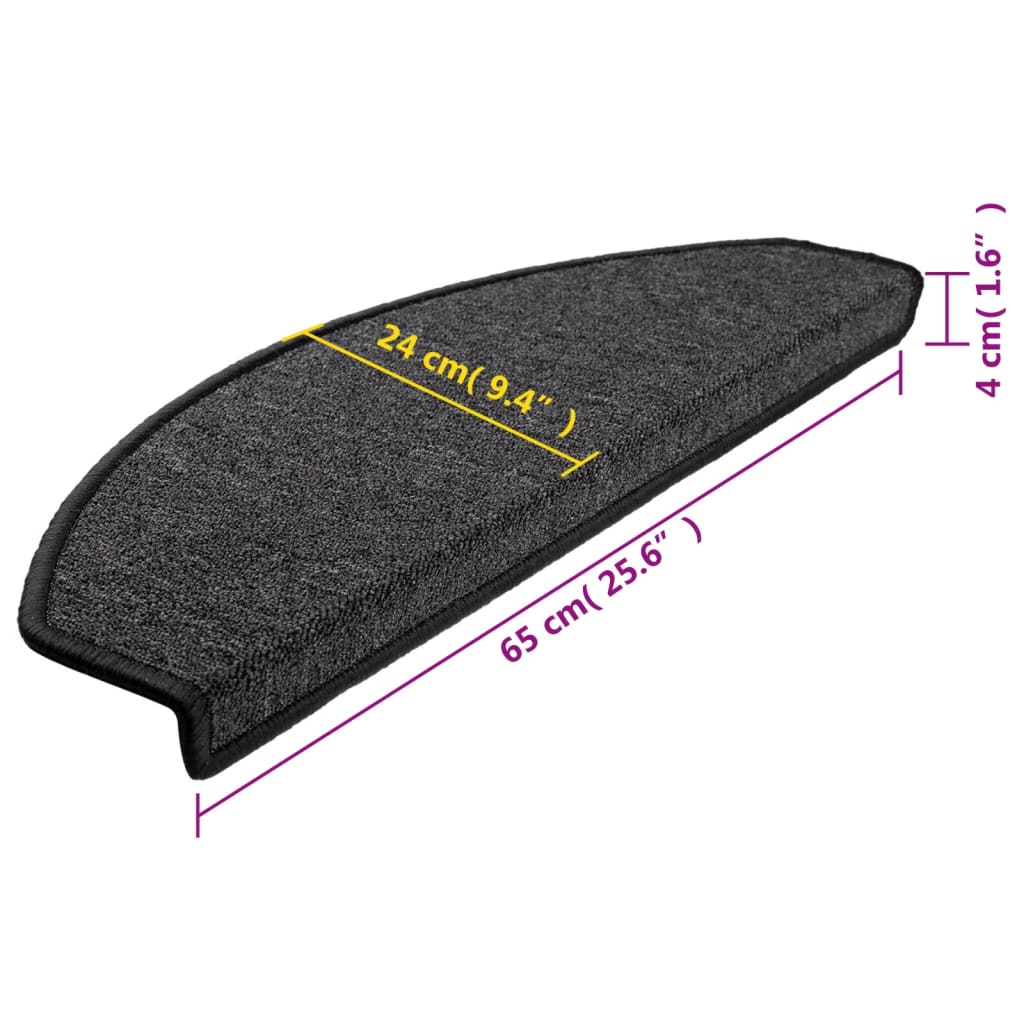 Tapetes de escada 10 peças 65x24x4 cm antracite meio redondo grande