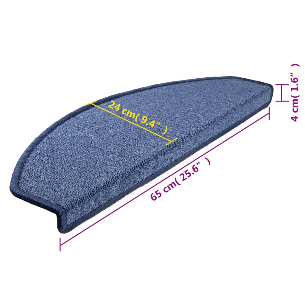 Tapetes de escada 10 peças 65x24x4 cm azul semicircular grande