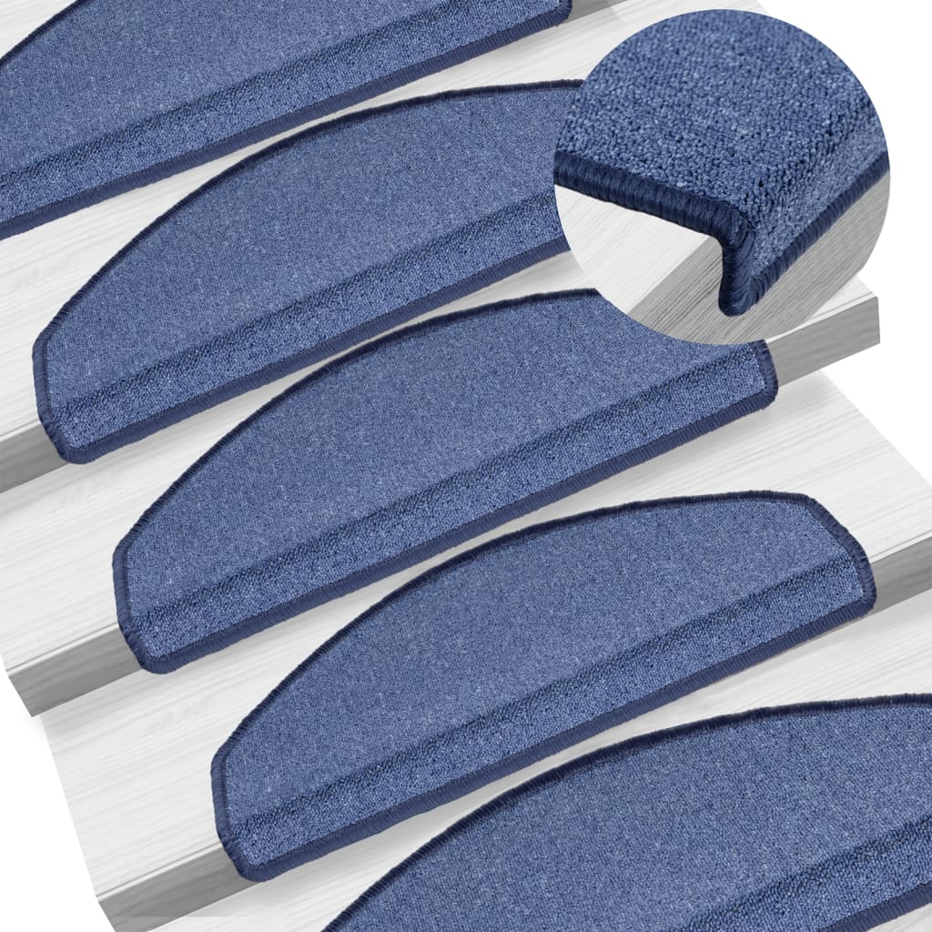 Tapetes de escada 10 peças 65x24x4 cm azul semicircular grande