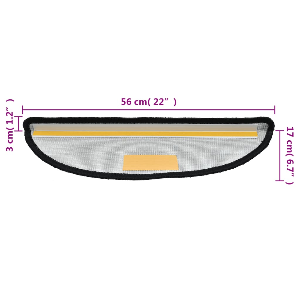 Tapetes de escada 10 peças 56x17x3 cm pretos semicirculares